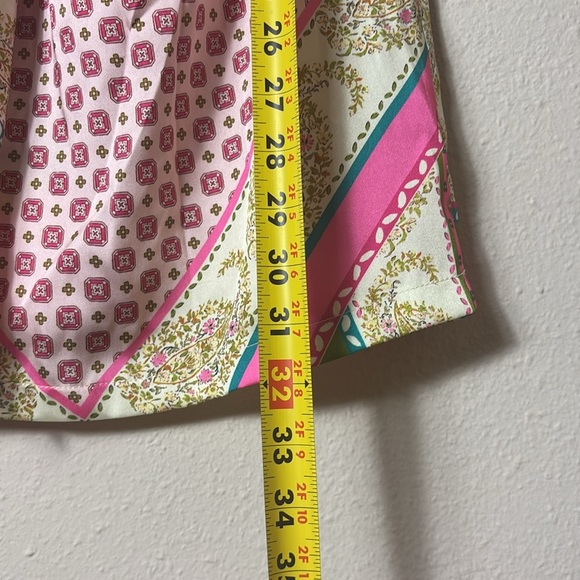 Zara Printed V-Neck Mini Dress Tie  Pink Green size M - Picture 9 of 12